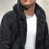 Warm Mens Fleece Pullover - Hooded Button Front, Sherpa - Tophatter Daily Deals
