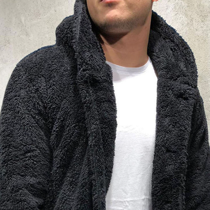 Warm Mens Fleece Pullover - Hooded Button Front, Sherpa - Tophatter Daily Deals