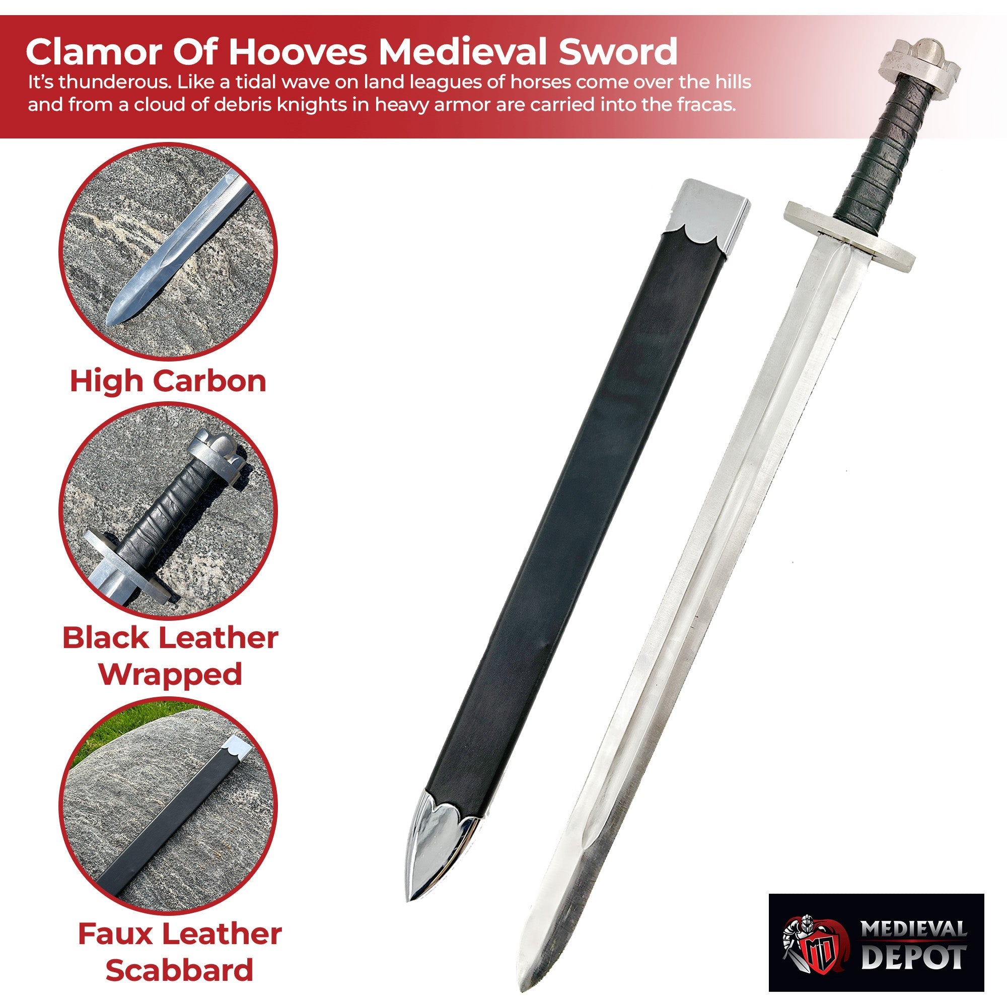 Clamor of Hooves Carbon Steel Medieval Sword Swords - Tophatter Daily Deals