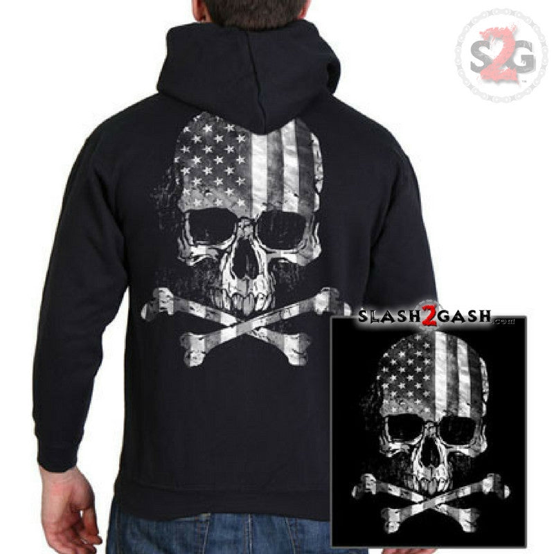 Hot Leathers Flag Skull Zip Up Hooded Sweatshirt Crossbones Hoodie Hoodies & Sweatshirts - Tophatter Daily Deals
