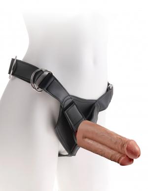 King Cock Strap On Harness with 7 inches Two Cocks One Hole Tan - Tophatter Daily Deals