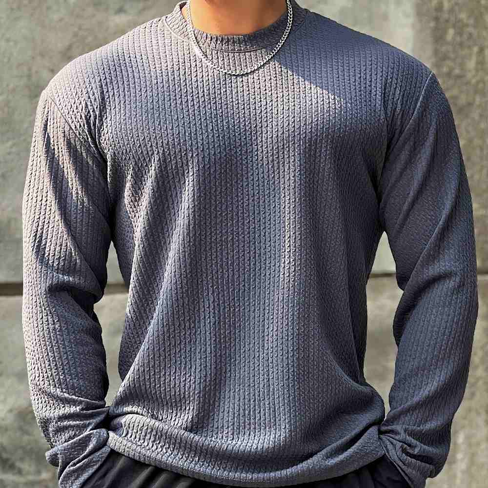 Moisture-Wicking Men Fitness Pullover - Body-Hugging Rib Gray - Tophatter Daily Deals