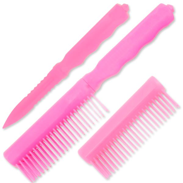 Pink CIA Agent Comb with Hidden ABS Knife - Tophatter's Guns'N'Weapons Store Collectible Weapons - Tophatter Daily Deals