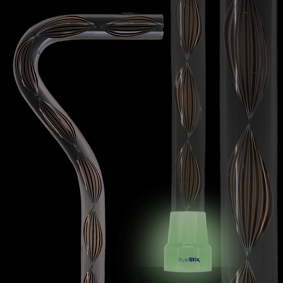 Obsidian Helix Cane: Sophisticated Black Twists, Clear Shaft Clear Lucite Walking Canes - Tophatter Daily Deals