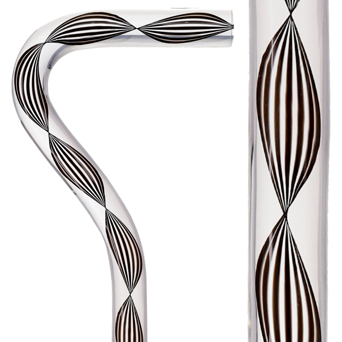 Obsidian Helix Cane: Sophisticated Black Twists, Clear Shaft Contemporary Angled Clear Lucite Walking Canes - Tophatter Daily Deals