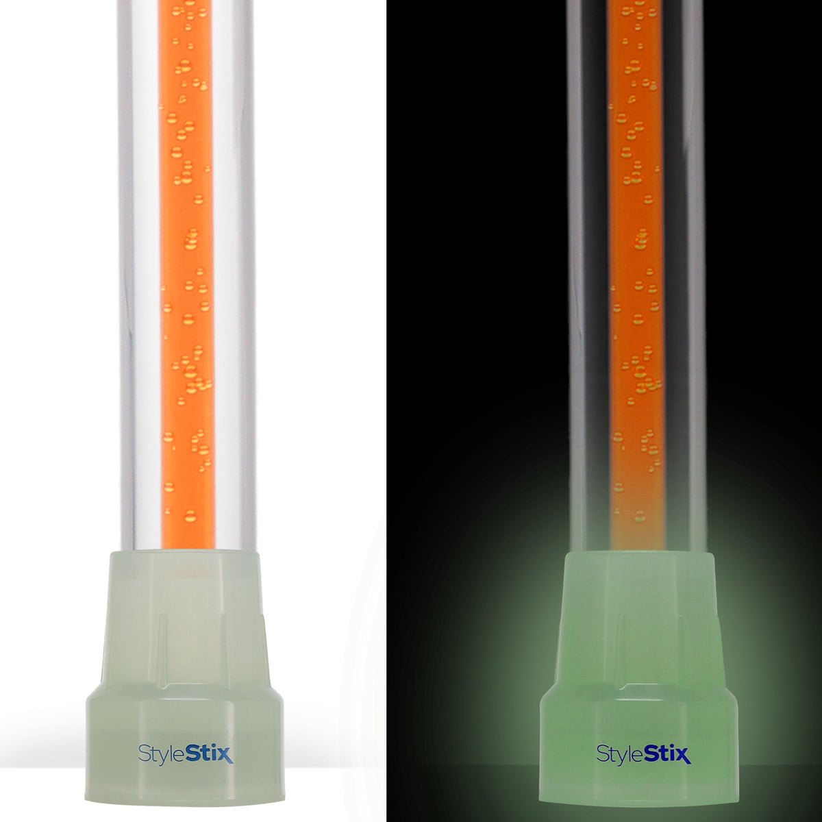 "Be Bold Wear Orange" Cane: Orange Streak w/ Floating Bubbles in Clear Shaft