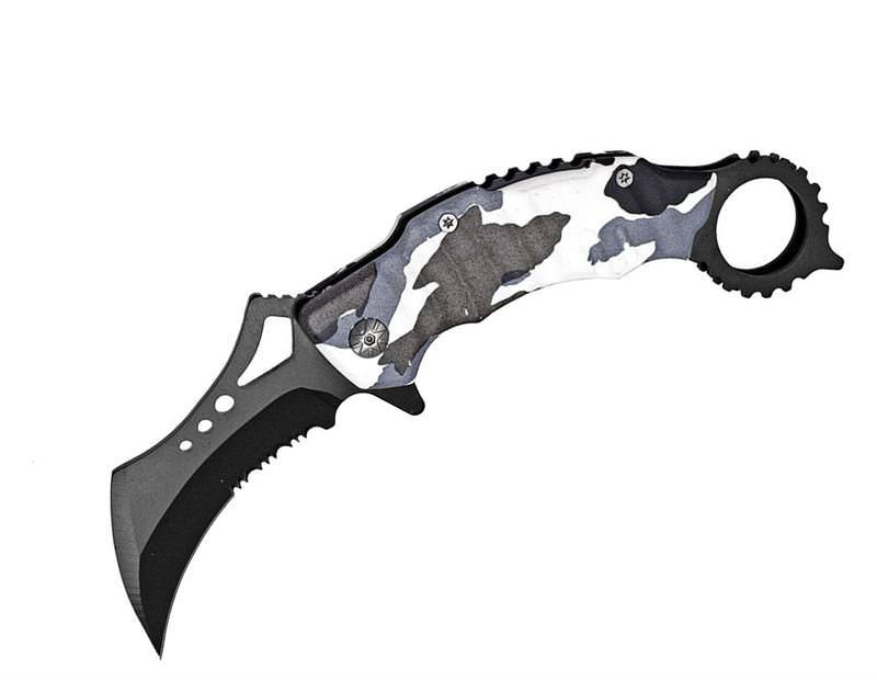 Snow Camo Handle Spring Assist Karambit Folder Knife - TOPHATTER'S ARMORY DEALS Collectible Weapons - Tophatter Daily Deals
