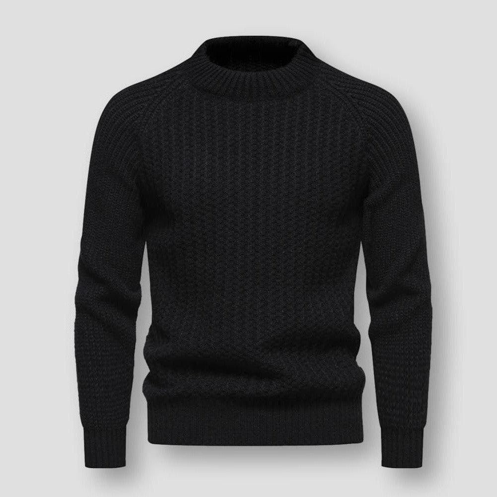 Warm Men's Waffle Knit Sweater - Crewneck, Wool, Winter Black - Tophatter Daily Deals