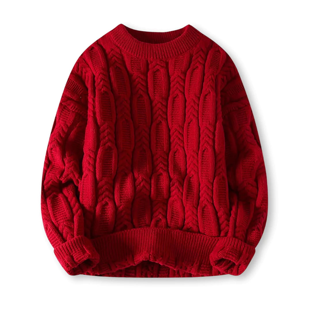 Warm Men’s Sweater - Cable Knit, Chunky, For Winter Red - Tophatter Daily Deals