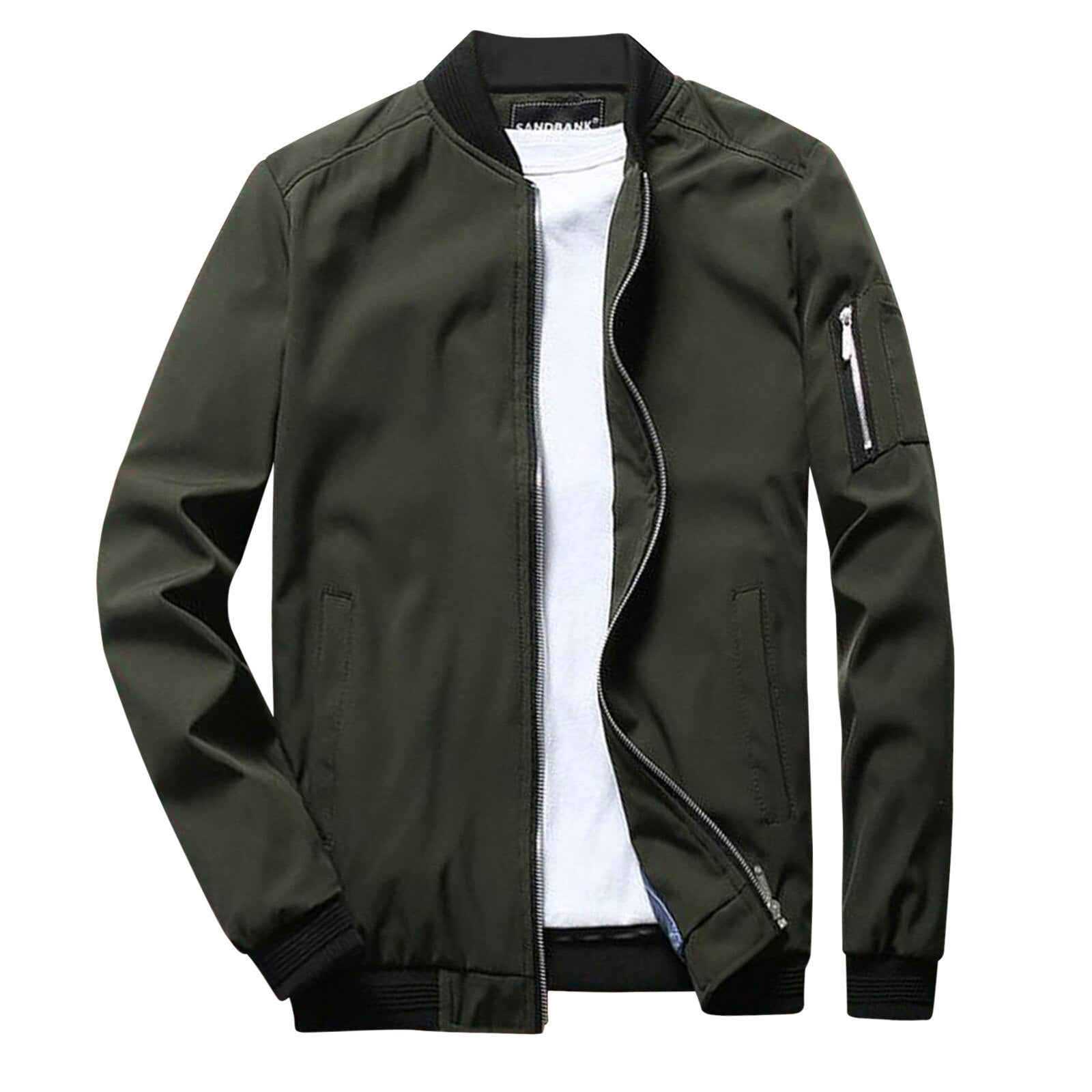 Lightweight Mens Bomber Jacket - Waist Length, Cotton Blend Army Green - Tophatter Daily Deals