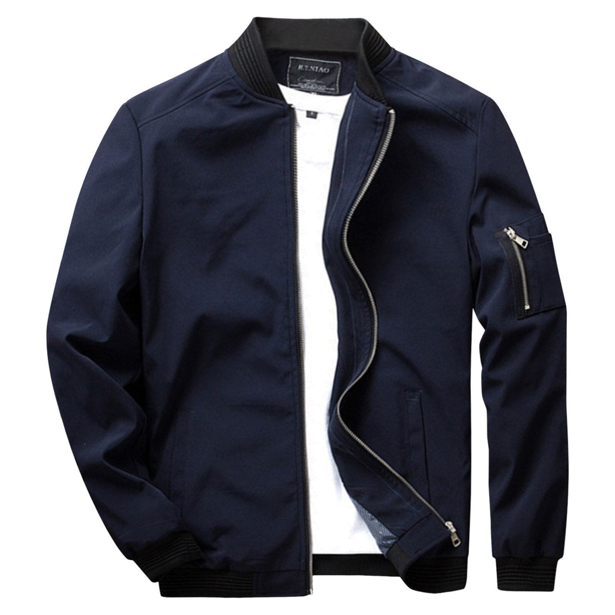 Lightweight Mens Bomber Jacket - Waist Length, Cotton Blend Dark Blue - Tophatter Daily Deals