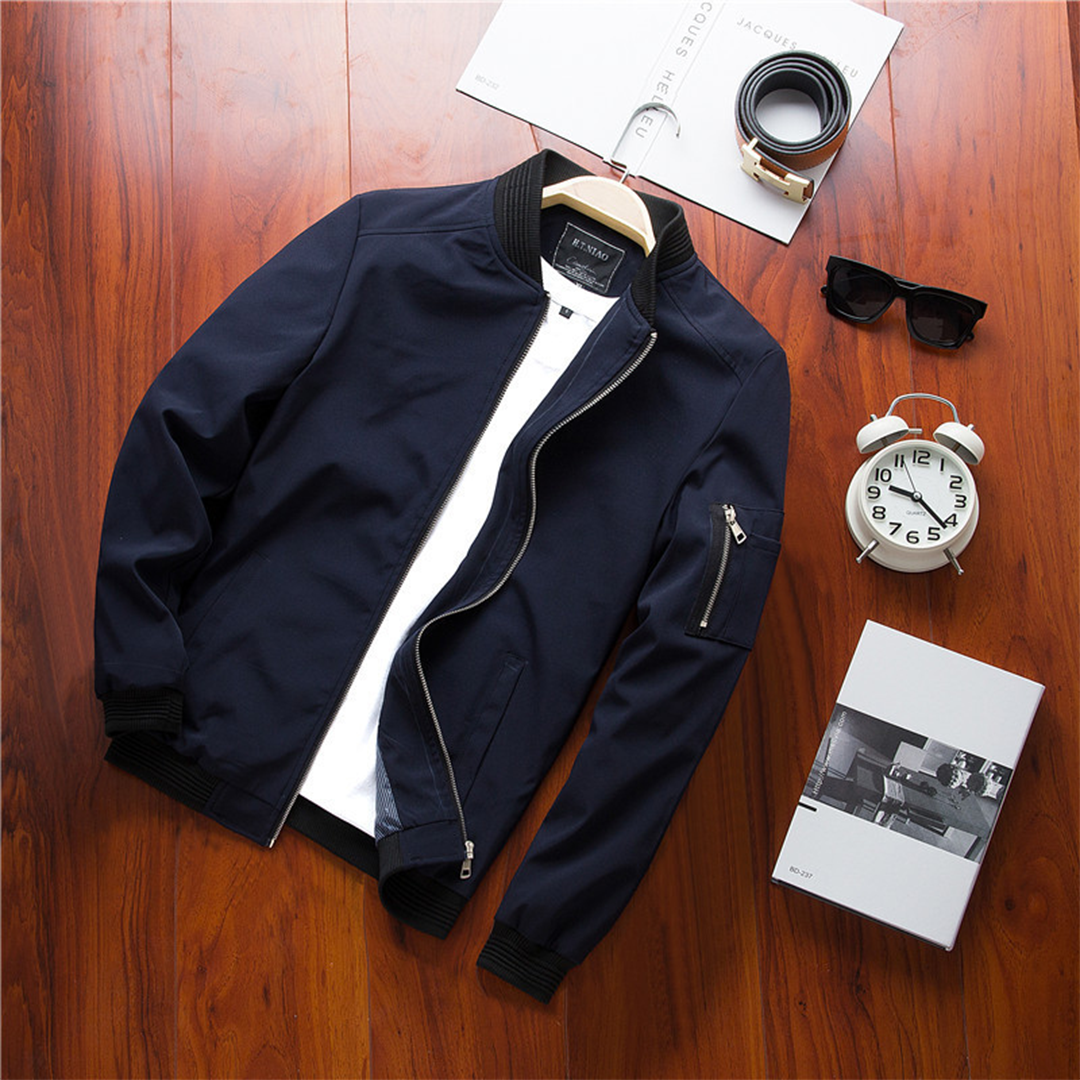 Lightweight Mens Bomber Jacket - Waist Length, Cotton Blend - Tophatter Daily Deals