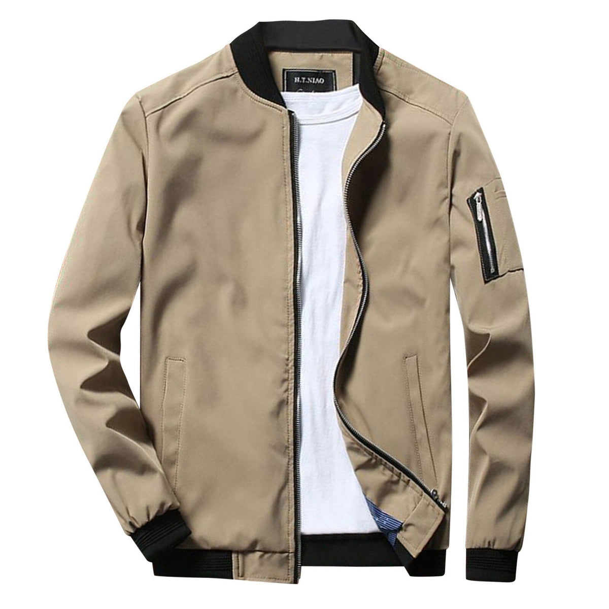 Lightweight Mens Bomber Jacket - Waist Length, Cotton Blend Khaki - Tophatter Daily Deals