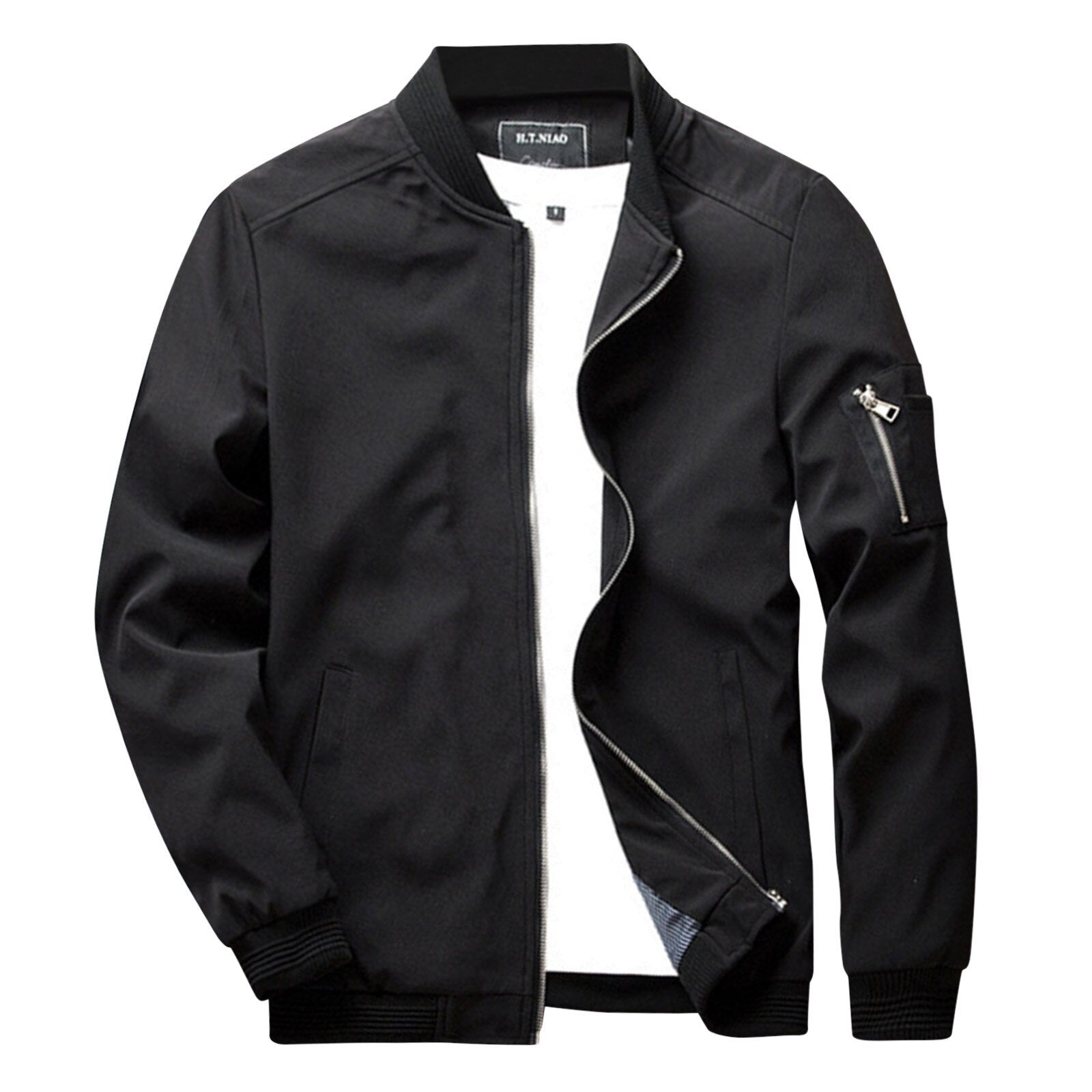 Lightweight Mens Bomber Jacket - Waist Length, Cotton Blend Black - Tophatter Daily Deals