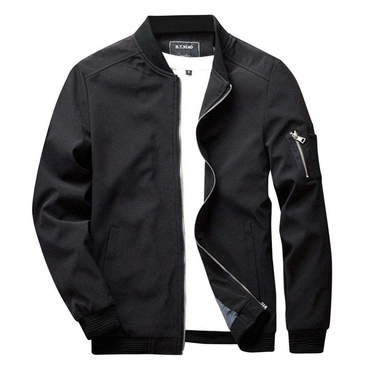Lightweight Mens Bomber Jacket - Waist Length, Cotton Blend Black - Tophatter Daily Deals