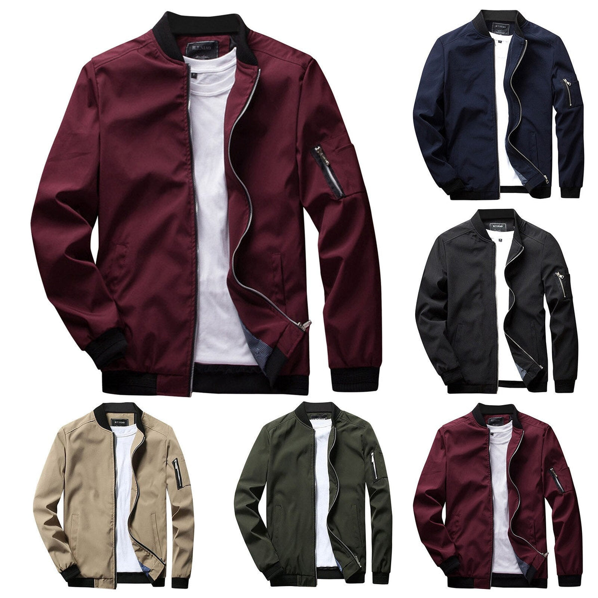 Lightweight Mens Bomber Jacket - Waist Length, Cotton Blend - Tophatter Daily Deals