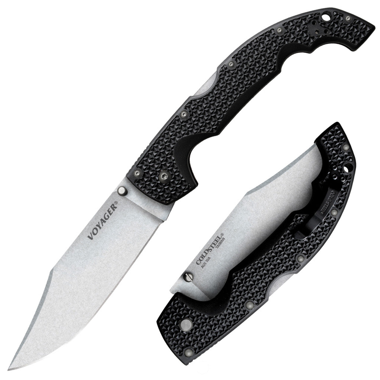 Cold Steel Voyager XL Clip Point - Black Handle - AUS10A Steel - CS-29AXC Folding Knives - Tophatter Daily Deals