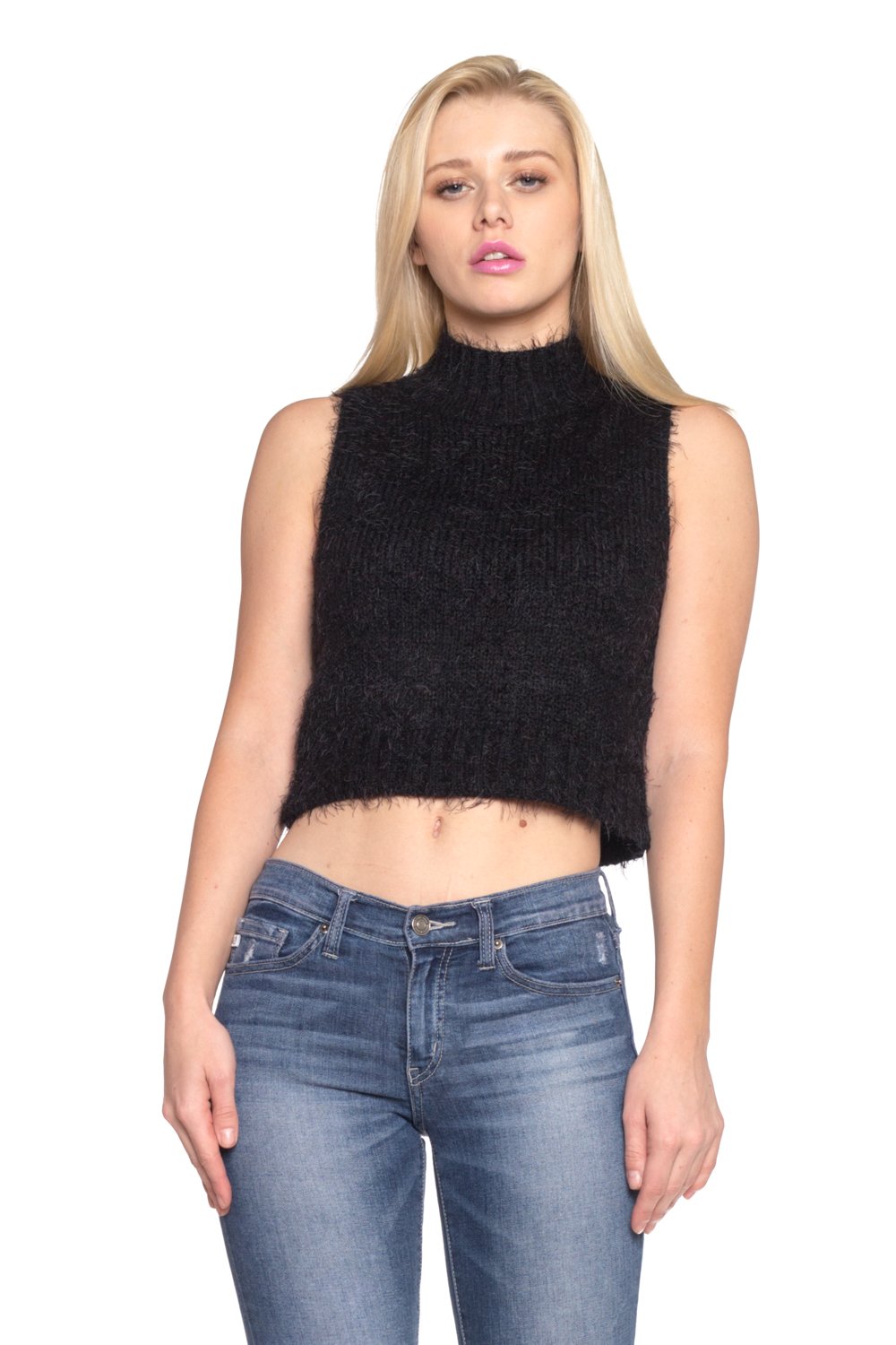 Women's Turtle Neck Sleeveless Crop Top Black 78 Tops - Tophatter Daily Deals