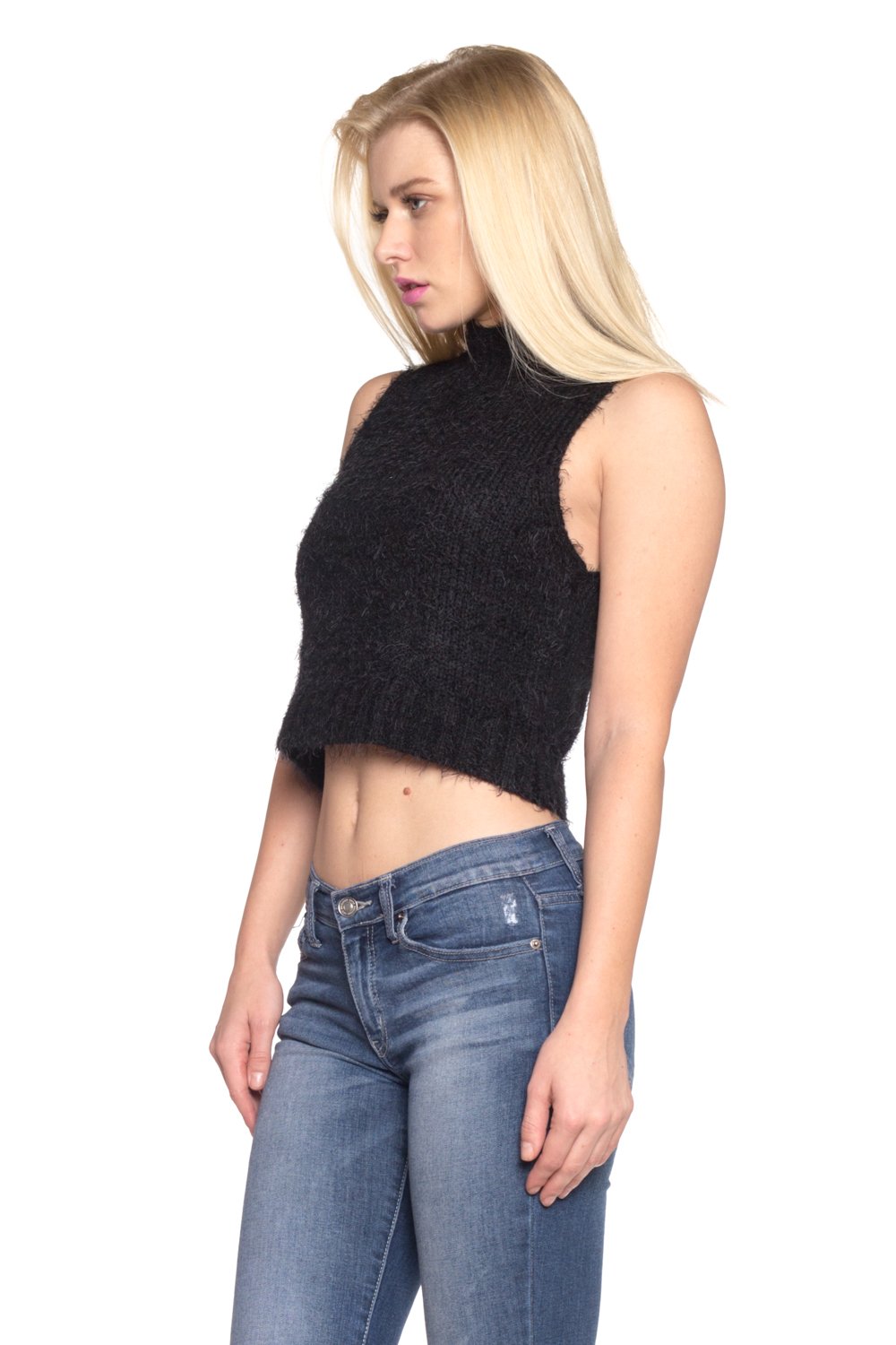 Women's Turtle Neck Sleeveless Crop Top Tops - Tophatter Daily Deals