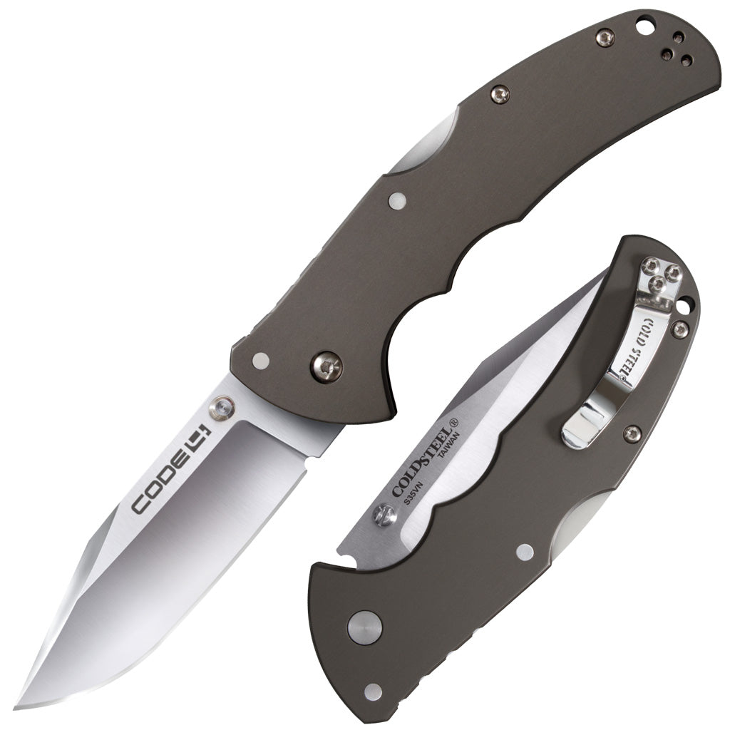 Cold Steel Code 4 Clip Point - Aluminum Handle - CPM-S35VN Steel - CS-58PC Folding Knives - Tophatter Daily Deals