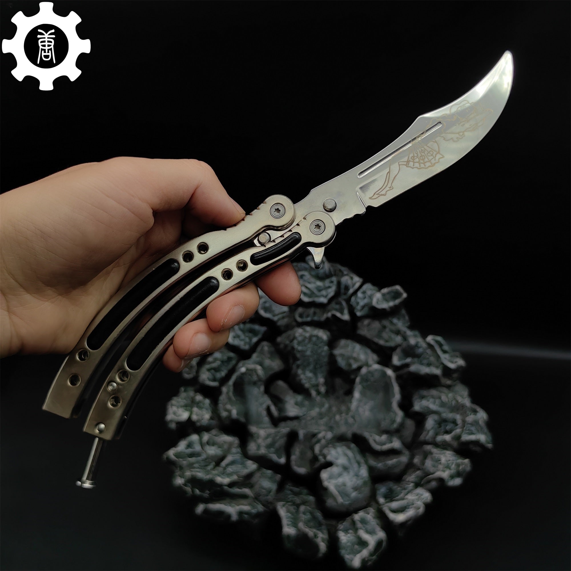 Brown Chrome Butterfly Knife Game Metal Balisong - Tophatter Daily Deals