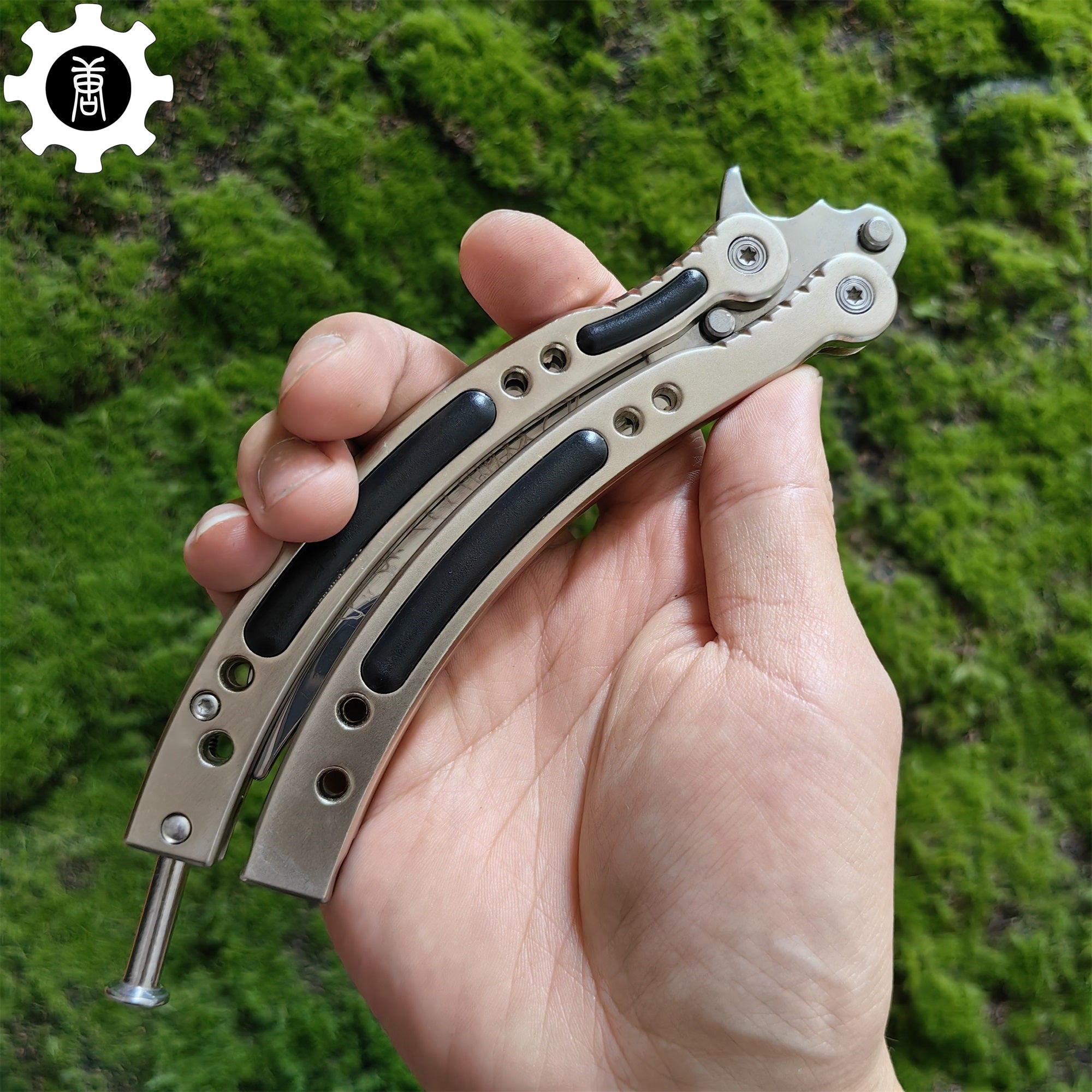 Brown Chrome Butterfly Knife Game Metal Balisong - Tophatter Daily Deals