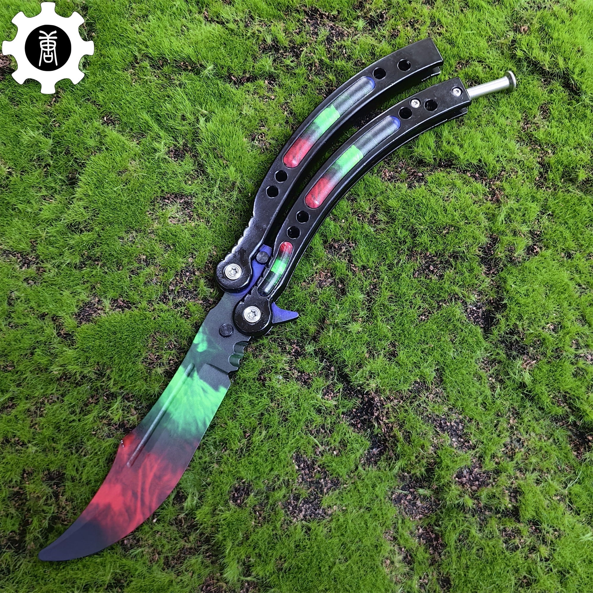 Game Butterfly Knife Green Red Pattern Metal Balisong Trainer - Tophatter Daily Deals