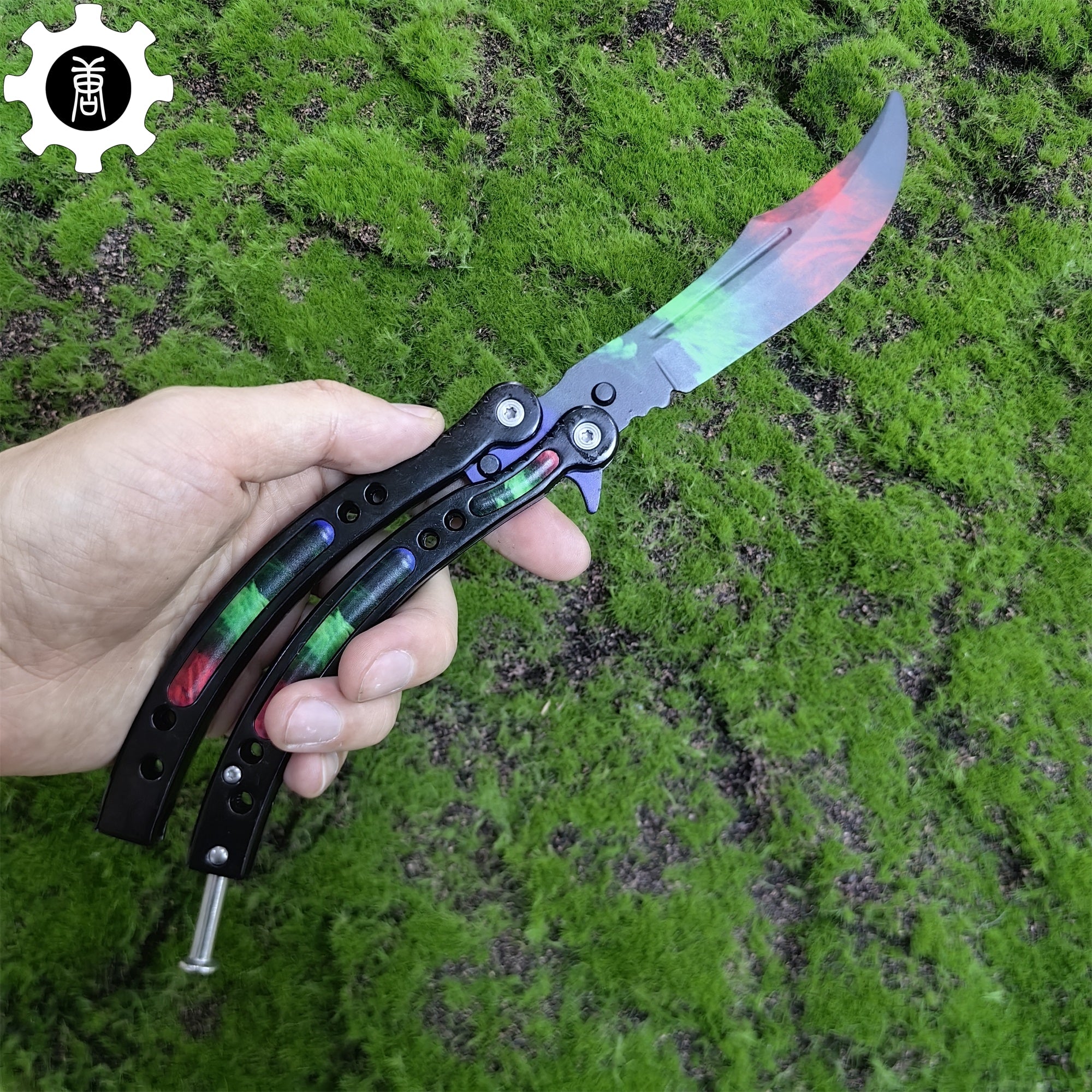 Game Butterfly Knife Green Red Pattern Metal Balisong Trainer - Tophatter Daily Deals