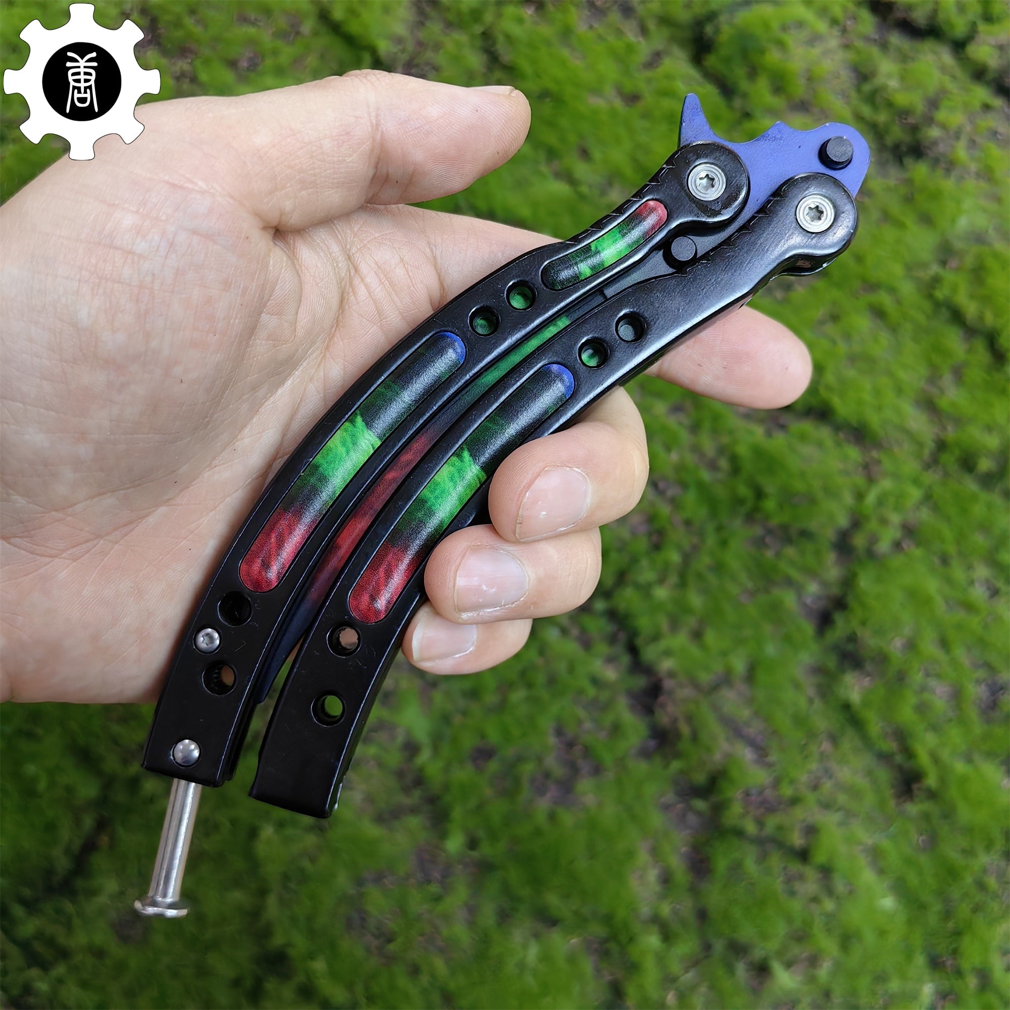Game Butterfly Knife Green Red Pattern Metal Balisong Trainer - Tophatter Daily Deals
