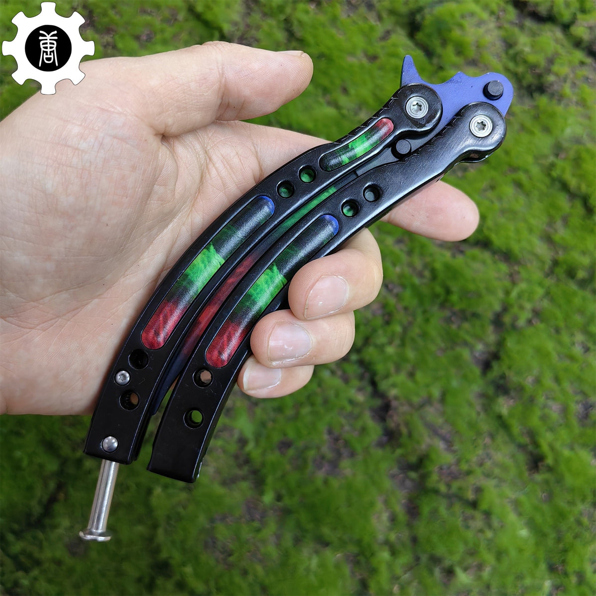 Game Butterfly Knife Green Red Pattern Metal Balisong Trainer - Tophatter Daily Deals