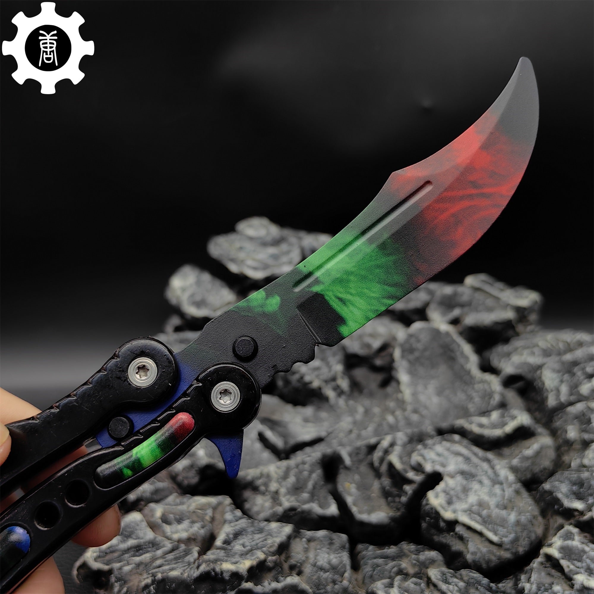Game Butterfly Knife Green Red Pattern Metal Balisong Trainer - Tophatter Daily Deals