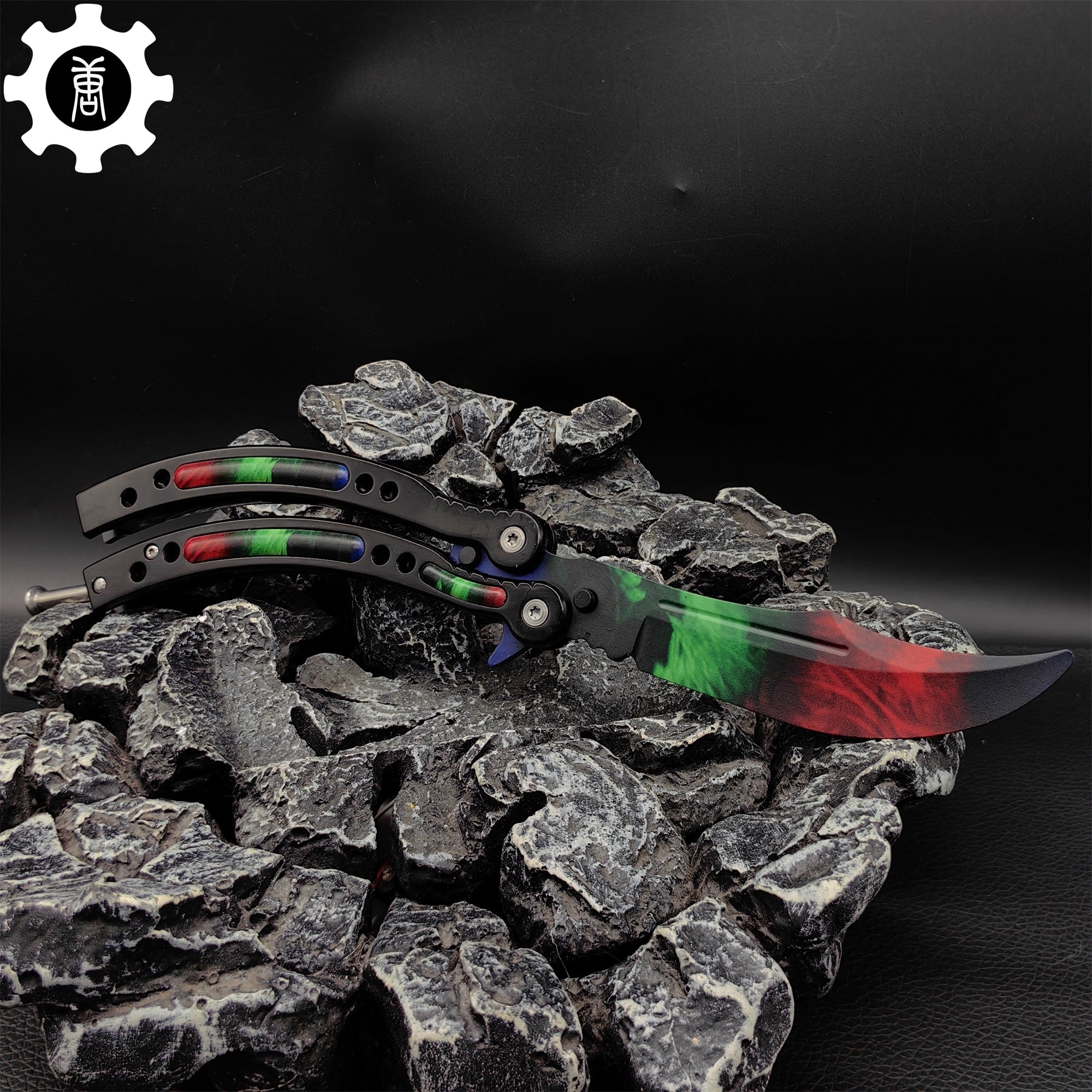 Game Butterfly Knife Green Red Pattern Metal Balisong Trainer - Tophatter Daily Deals