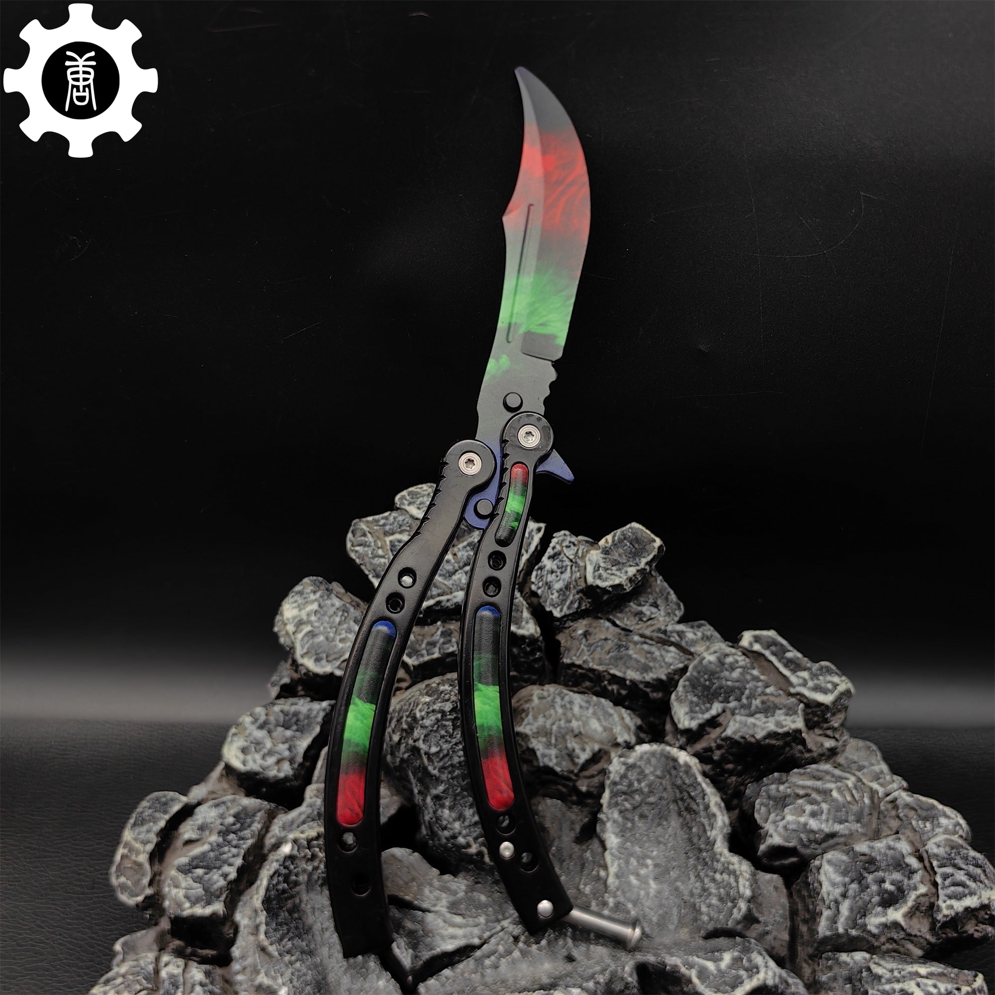 Game Butterfly Knife Green Red Pattern Metal Balisong Trainer - Tophatter Daily Deals