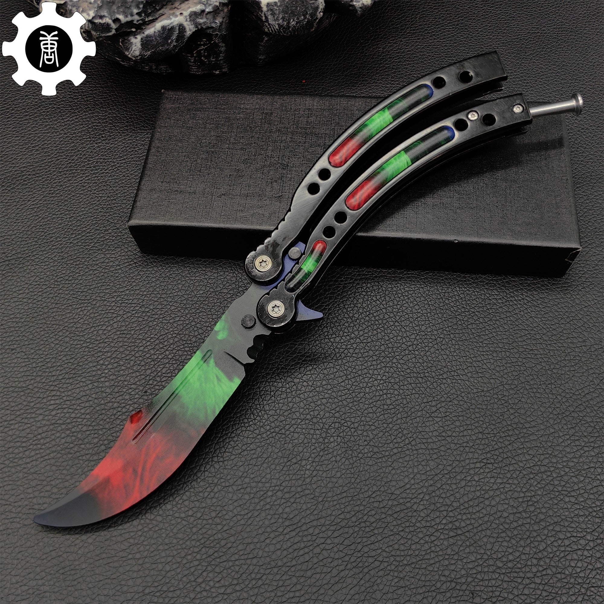 Game Butterfly Knife Green Red Pattern Metal Balisong Trainer - Tophatter Daily Deals