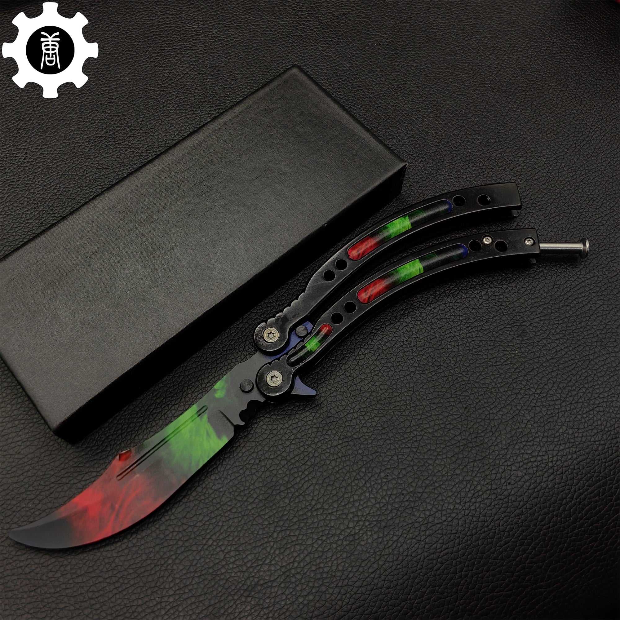 Game Butterfly Knife Green Red Pattern Metal Balisong Trainer - Tophatter Daily Deals
