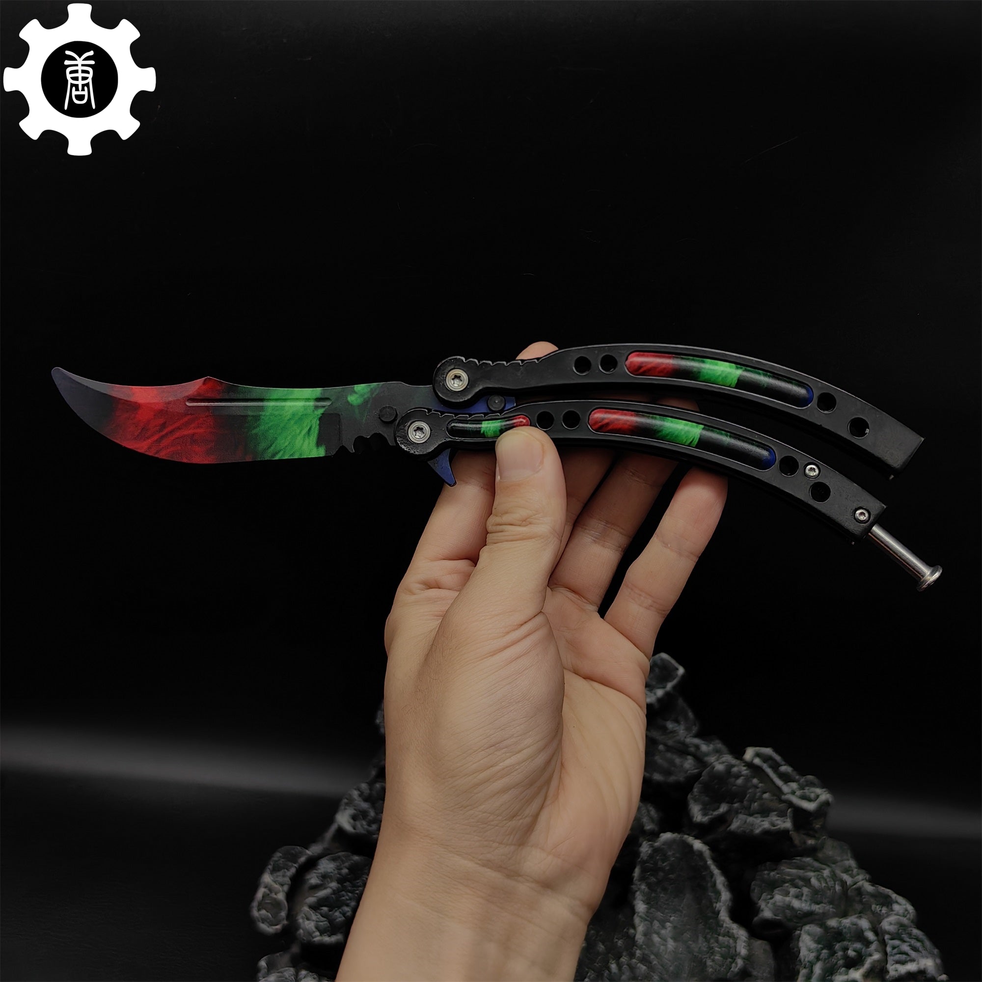 Game Butterfly Knife Green Red Pattern Metal Balisong Trainer - Tophatter Daily Deals