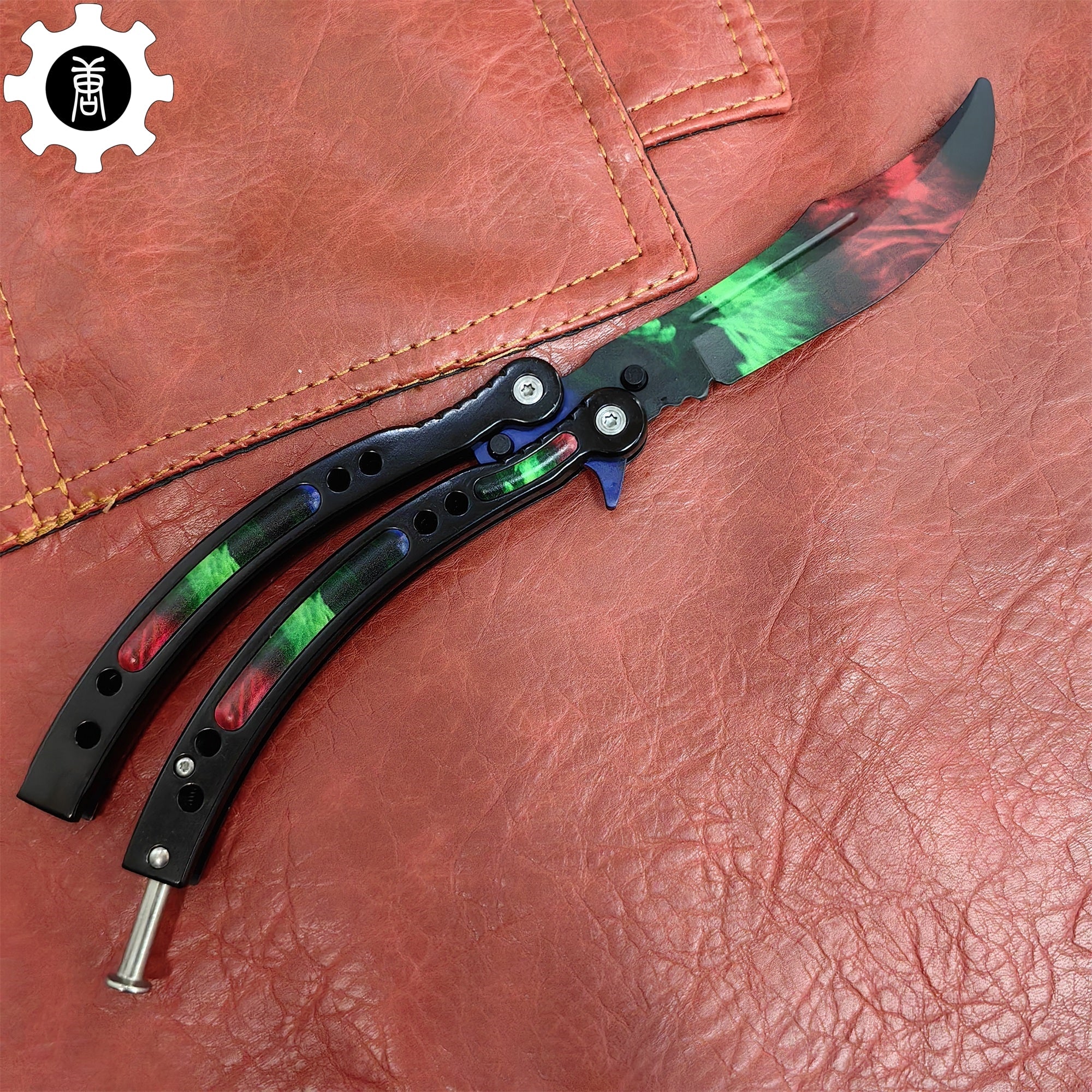 Game Butterfly Knife Green Red Pattern Metal Balisong Trainer - Tophatter Daily Deals