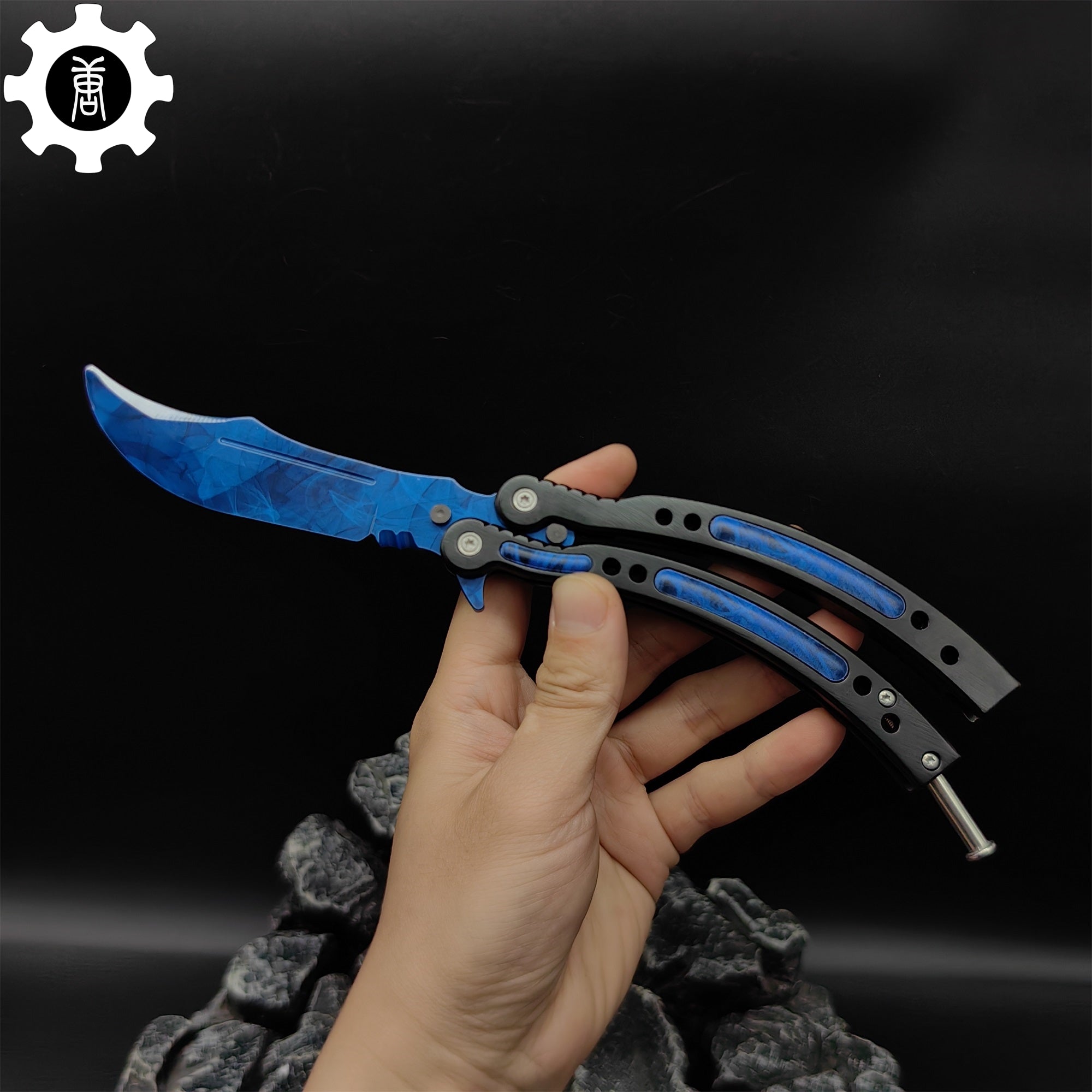 Doppler Sapphire Balisong Game Butterfly Knife - Tophatter Daily Deals