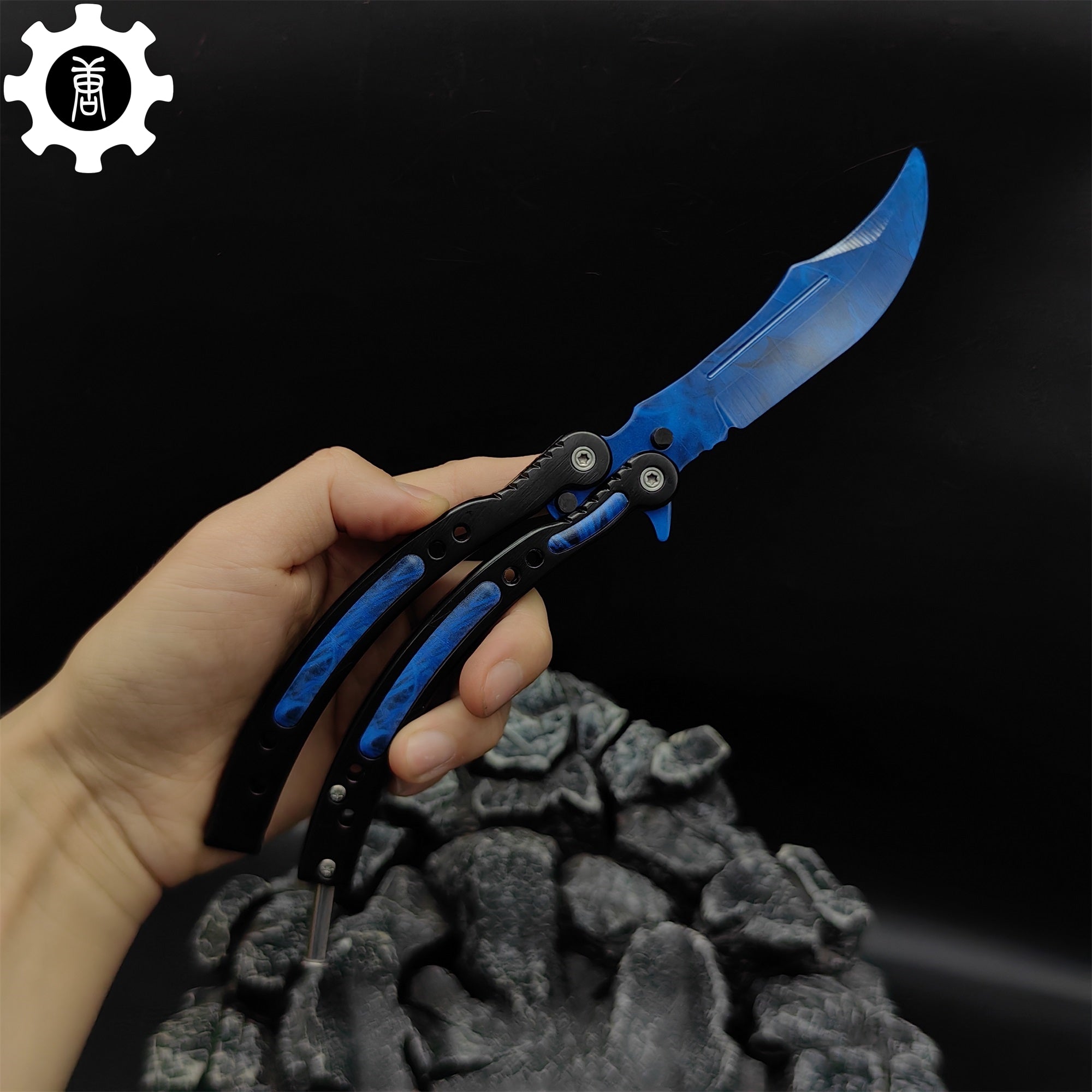 Doppler Sapphire Balisong Game Butterfly Knife - Tophatter Daily Deals