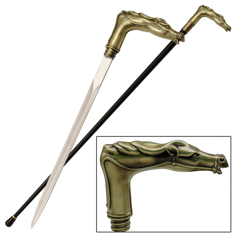 Horse Head Handle Walking Cane Sword - TOPHATTER'S ARMORY DEALS Collectible Weapons - Tophatter Daily Deals
