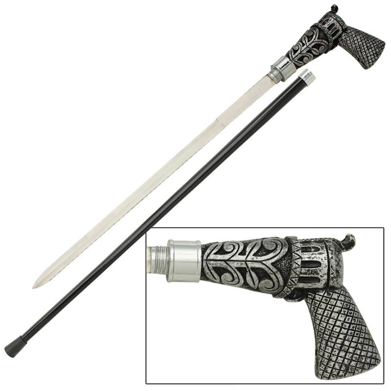 Old Time Six Shooter Walking Cane Sword - Tophatter's Army Products & Self Defense Collectible Weapons - Tophatter Daily Deals