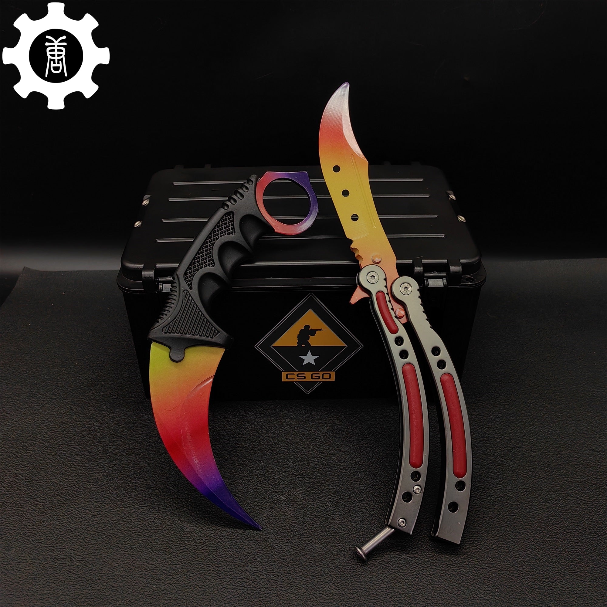 Fade Karambit & Balisong Trainer Weapon Case Blunt Blade Props 2 Knives & Case - Tophatter Daily Deals