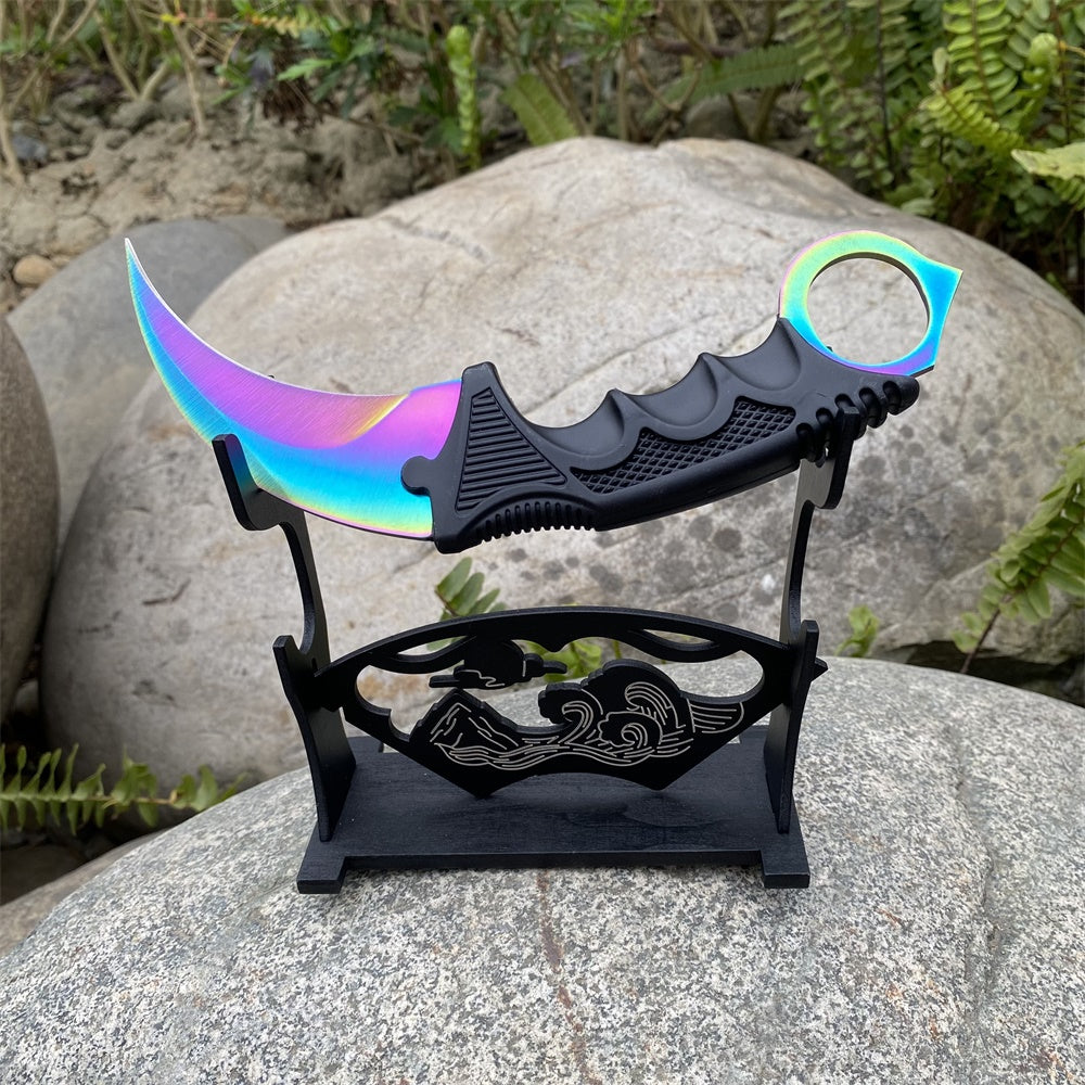 Fade Blue Skin Karambit Blunt Blade Knife 20cm/7.9'' With Wooden Stand - Tophatter Daily Deals