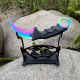 Fade Blue Skin Karambit Blunt Blade Knife 20cm/7.9'' With Wooden Stand - Tophatter Daily Deals