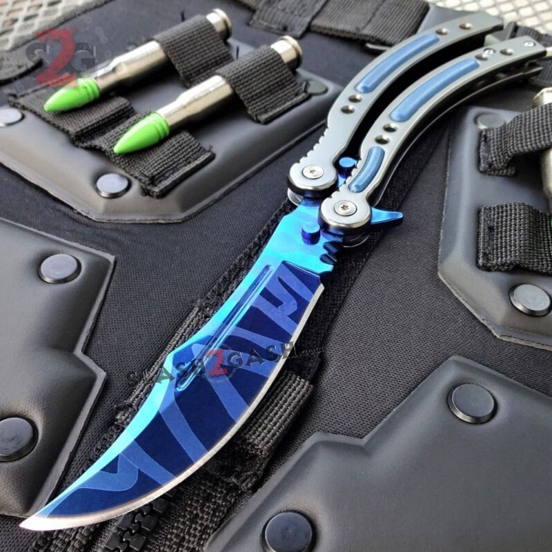 22 colors CSGO Butterfly Knife SHARP 440C Counter Strike Balisong Blue Slaughter - Grey Knife-Balisong - Tophatter Daily Deals