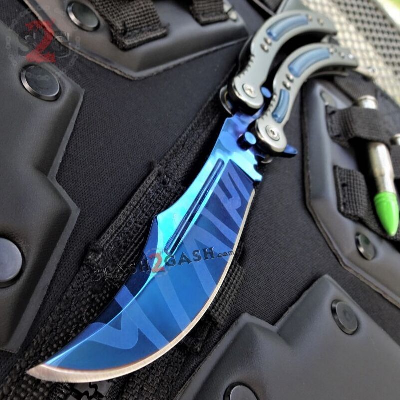 CSGO Blue Slaughter Butterfly Knife TRAINER Dull PRACTICE Balisong GY Knife-Balisong - Tophatter Daily Deals