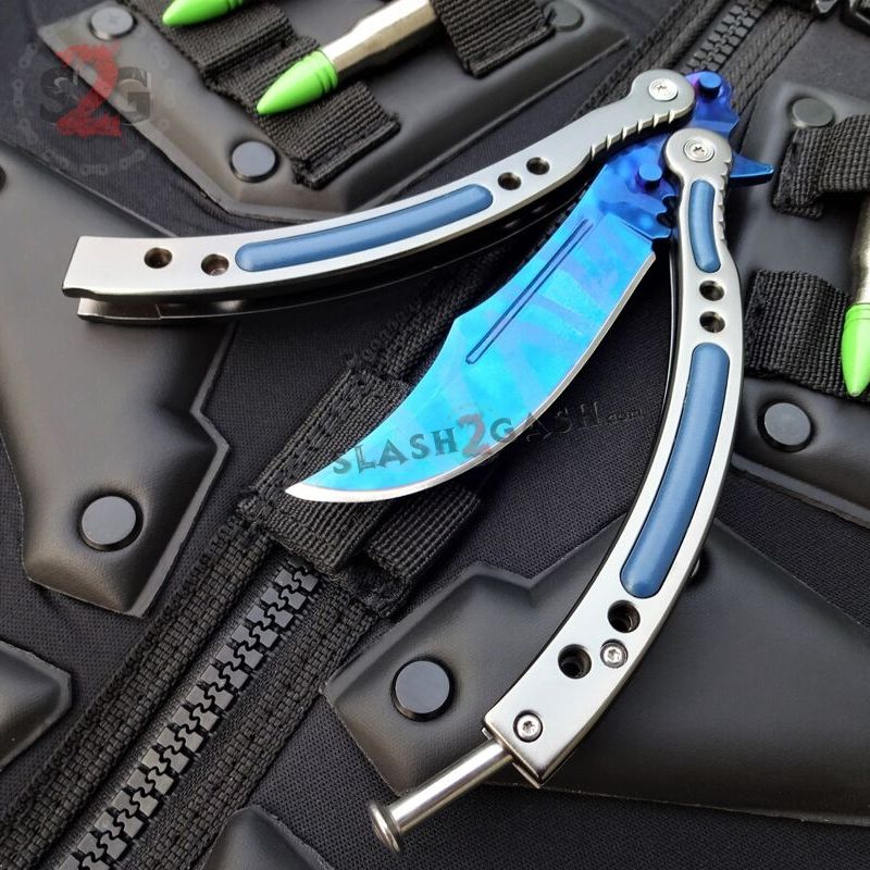 CSGO Blue Slaughter Butterfly Knife TRAINER Dull PRACTICE Balisong GY Knife-Balisong - Tophatter Daily Deals