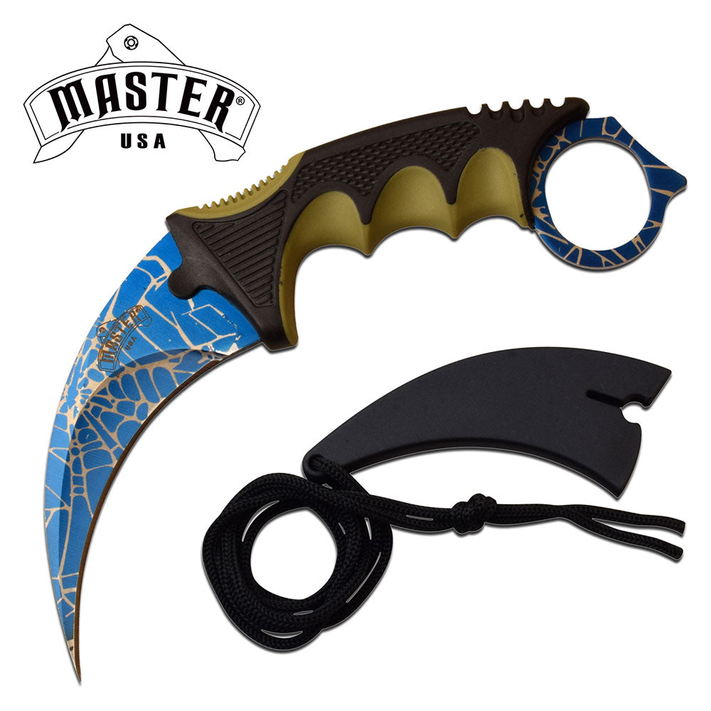 CSGO Karambit Counter Strike Tactical Claw Neck Knife w/ Sheath - Blue Web Blue Web Knife-Fixed - Tophatter Daily Deals