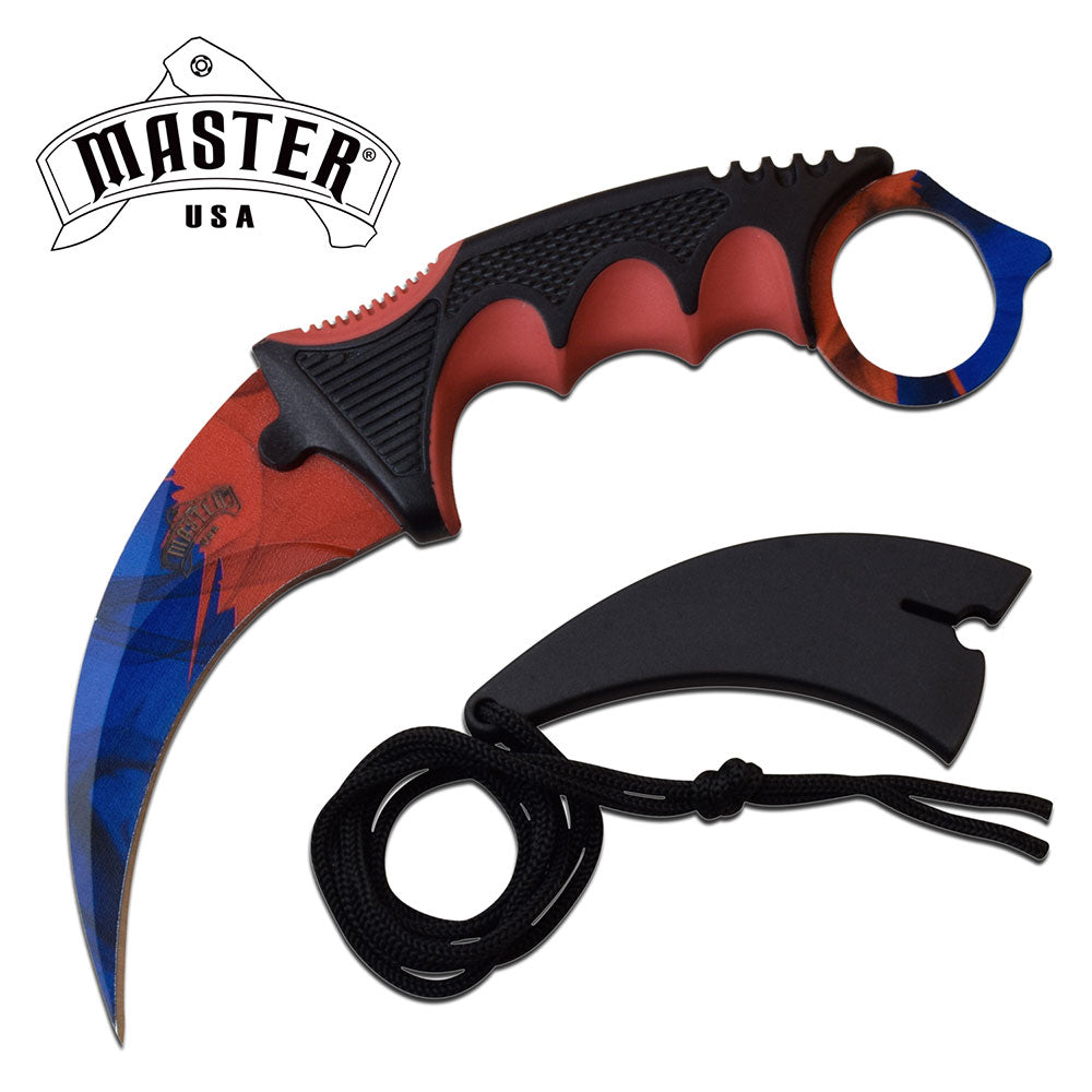 CSGO Karambit Counter Strike Tactical Claw Neck Knife w/ Sheath - 11 colors Red Marble Fade Knife-Fixed - Tophatter Daily Deals