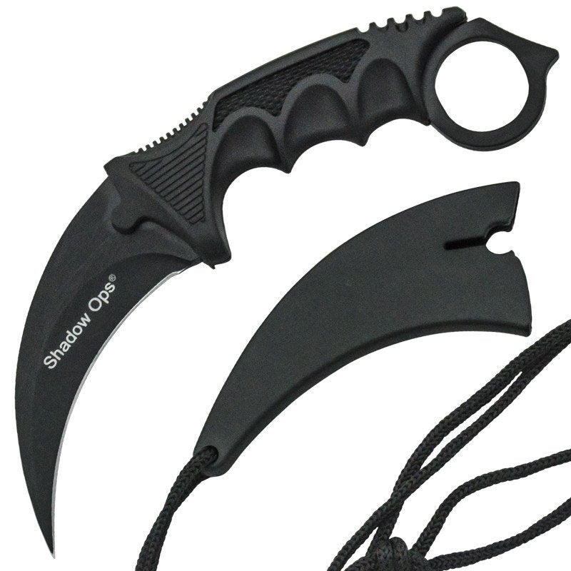 CSGO Karambit Counter Strike Tactical Claw Neck Knife w/ Sheath - Black Black Knife-Fixed - Tophatter Daily Deals